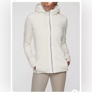 ATHLETA SMALL Luxe Victory Hoodie Fur Lined Jacket, Light Grey Heather